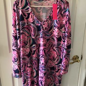 Lilly Pulitzer Etta Dress High Tide Navy Flock to the Top Medium Paisley
